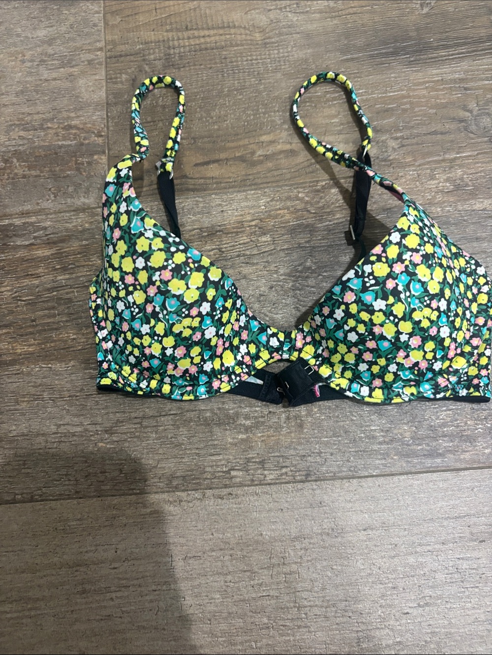 PINK Victoria's Secret Floral Underwire Bra in Black and Yellow